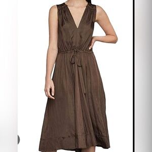 BCBGMaxAzria Katya V-neck satin brown Midi Dress , size XS